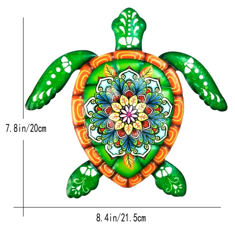 Turtle Iron Wall Decal Garden Ornament 21.5x20cm - Green