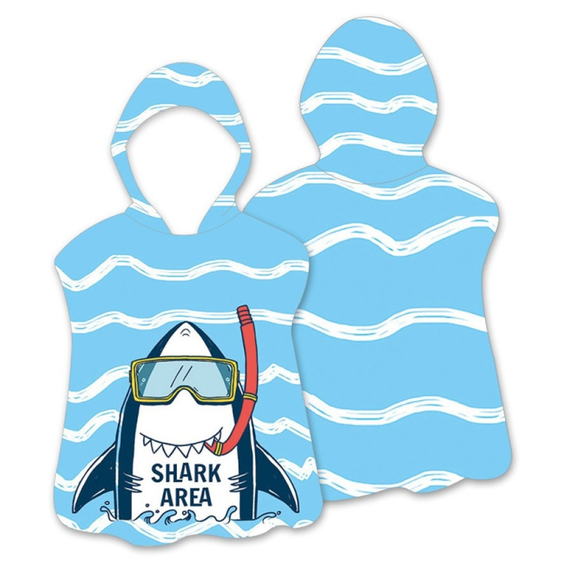 Hood Cape Badehåndklæde Badekåbe Poncho, 60x60cm - Stripe / Shark