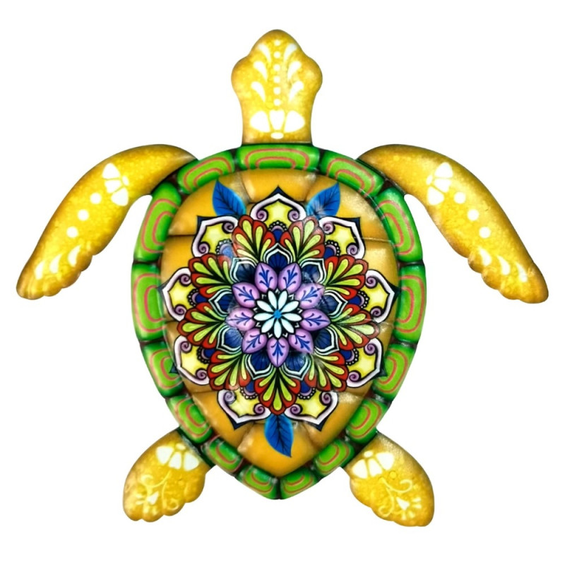 Turtle Iron Wall Decal Garden Ornament 21.5x20cm - Yellow