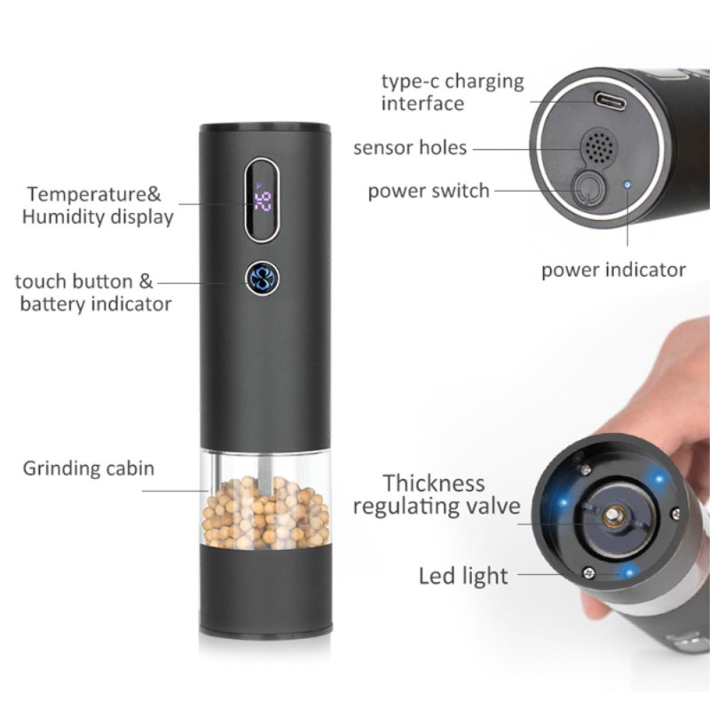 Salt Pepper Krydderkvern Batteridrevet med LED - lys