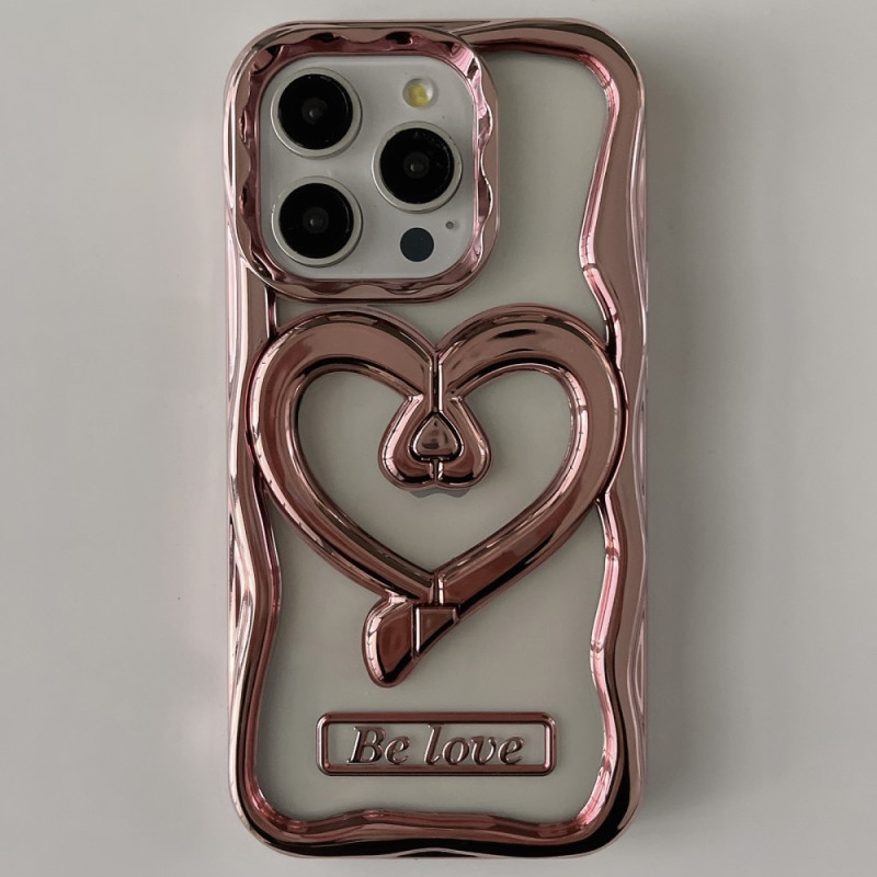 iPhone 15 Pro Max Kotelo Love Heart Kickstand TPU Sähkökullattu Läpinäkyvä Puhelimen Suojakotelo - Vaaleanpunainen