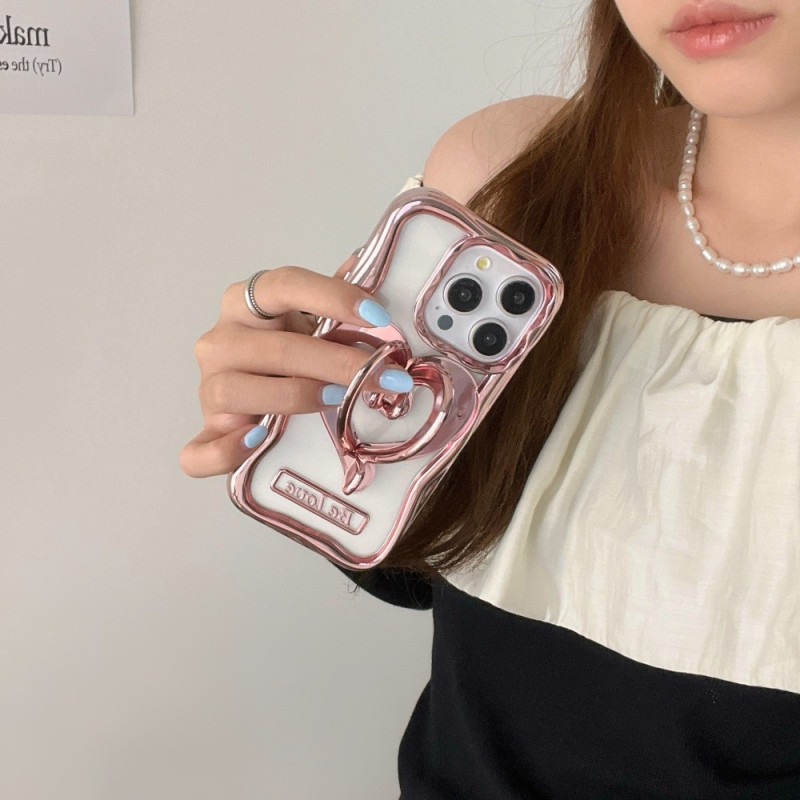 iPhone 15 Pro Max Kotelo Love Heart Kickstand TPU Sähkökullattu Läpinäkyvä Puhelimen Suojakotelo - Vaaleanpunainen