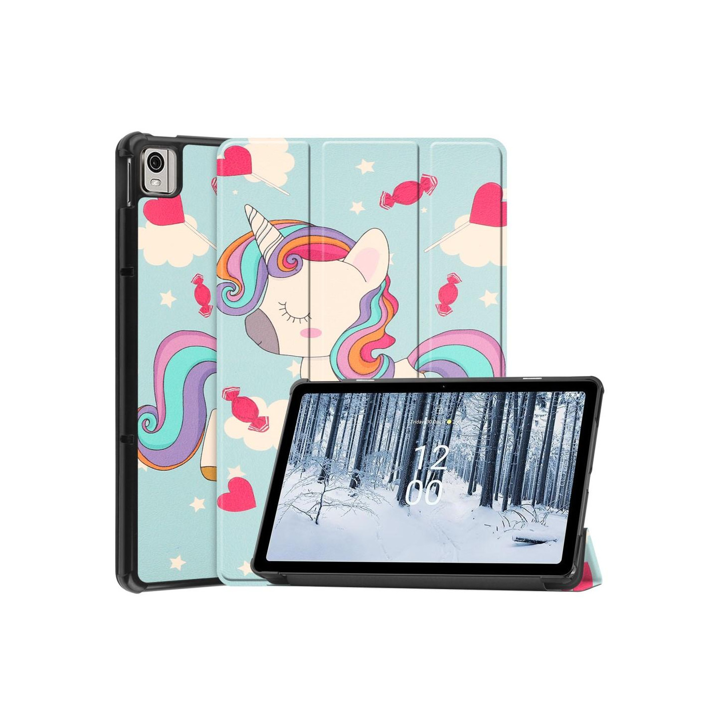 Nokia T21 Trifold Stand Sleep Wake Tabletcover - etui - Enhjørning