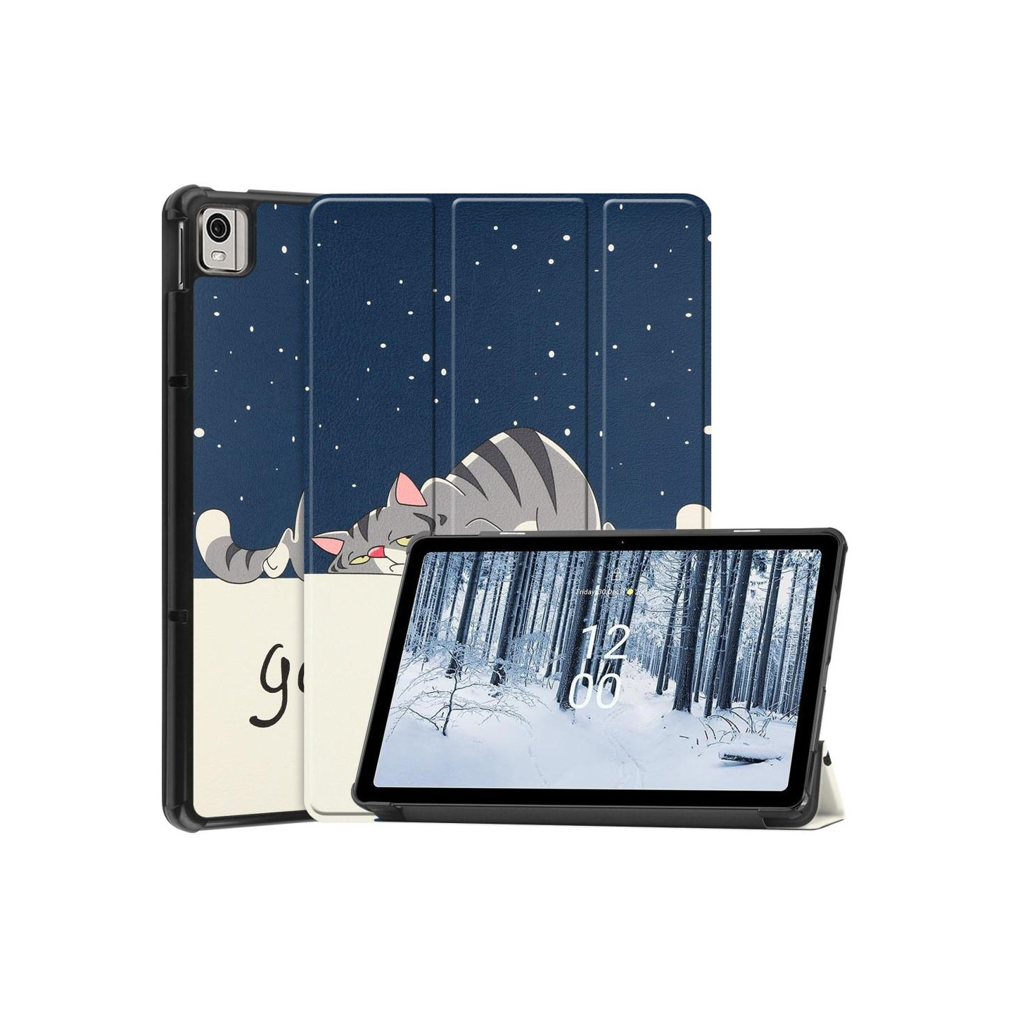 Nokia T21 Trifold Stand Sleep Wake Tablet Cover Case - Cat