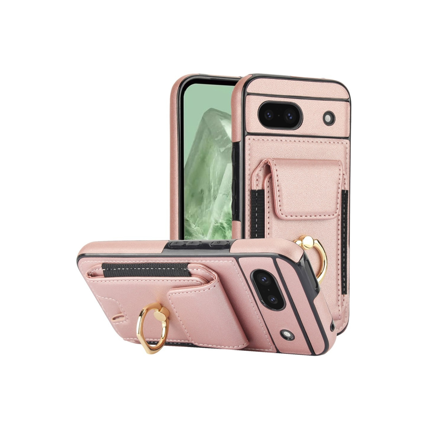 Til Google Pixel 8a Kickstand Case Telefonveske med Kortspor - Rose Gold