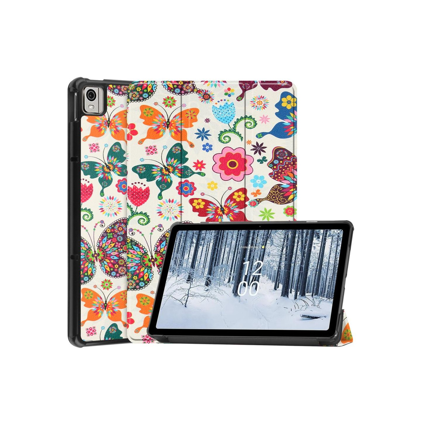 Nokia T21 Trifold Stand Sleep Wake - tabletin suojakotelo - Perhoset