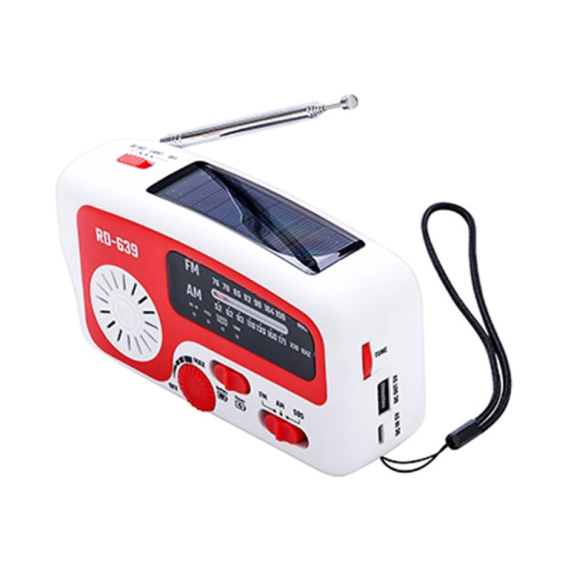 AM/FM emergency radio Hand crank flashlight SOS solar cell PowerBank USB