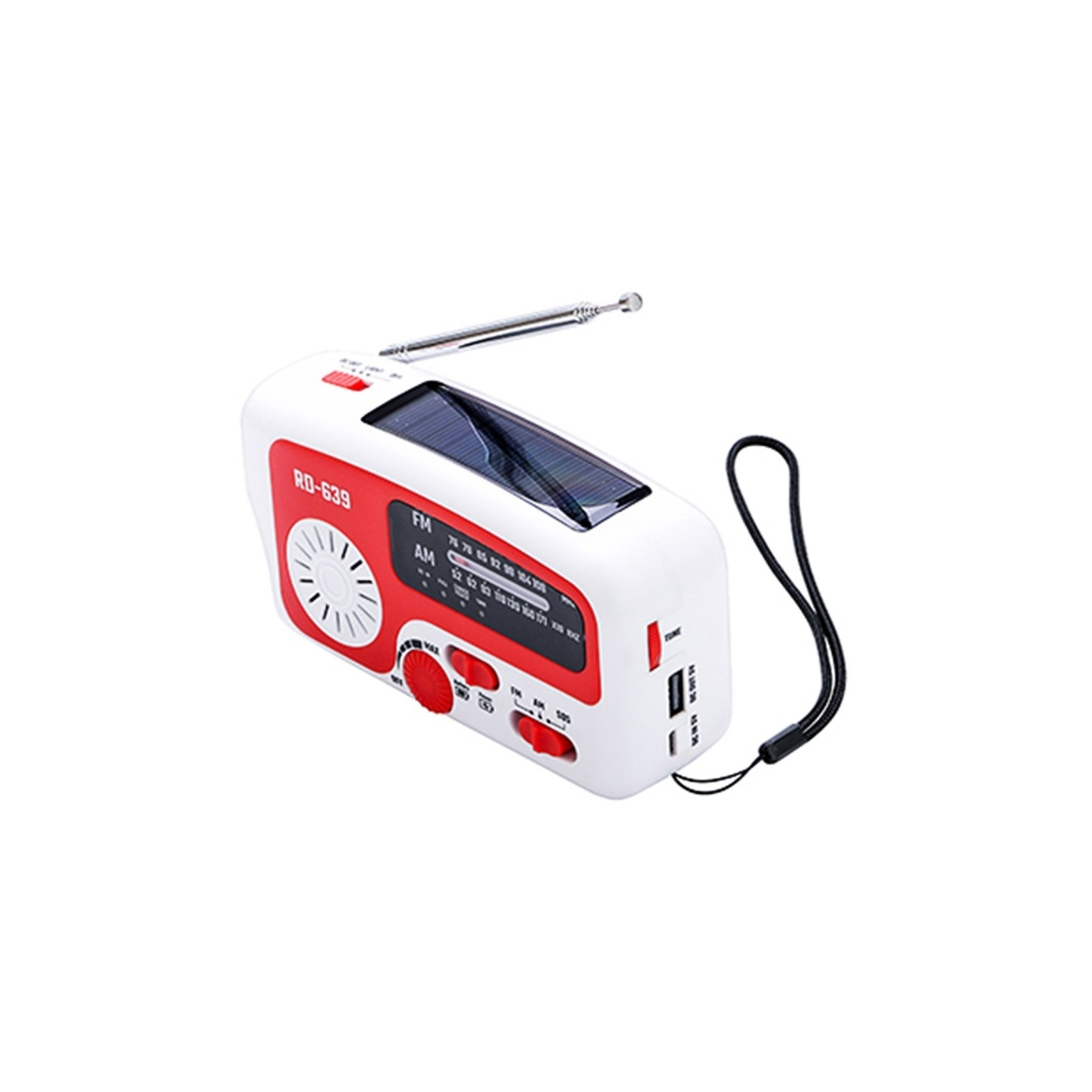 AM/FM emergency radio Hand crank flashlight SOS solar cell PowerBank USB