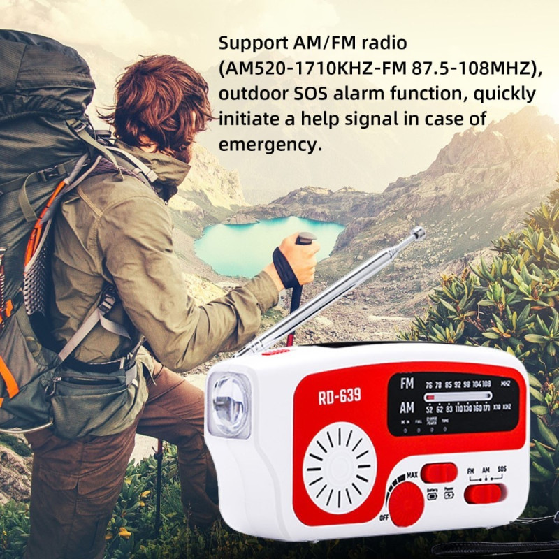AM/FM nødradio Håndveivlommelykt SOS Solcelle PowerBank USB