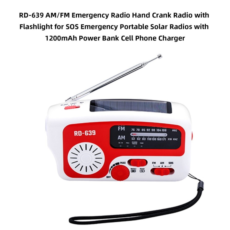AM/FM emergency radio Hand crank flashlight SOS solar cell PowerBank USB