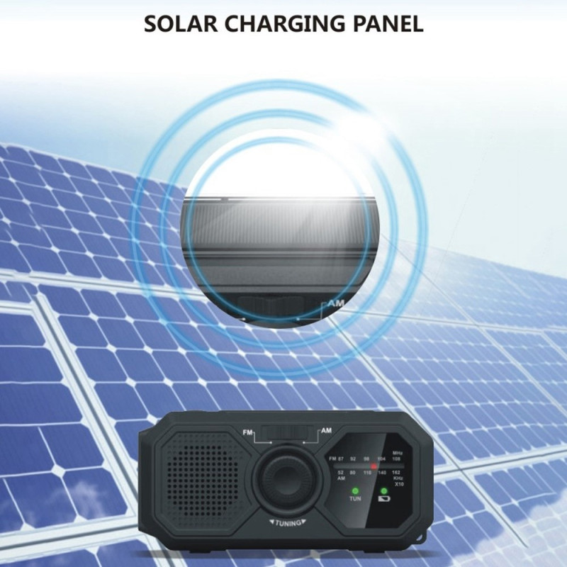 Sää AM / FM - radio Solar Käsikampi 1200mAh PowerBank taskulamppu