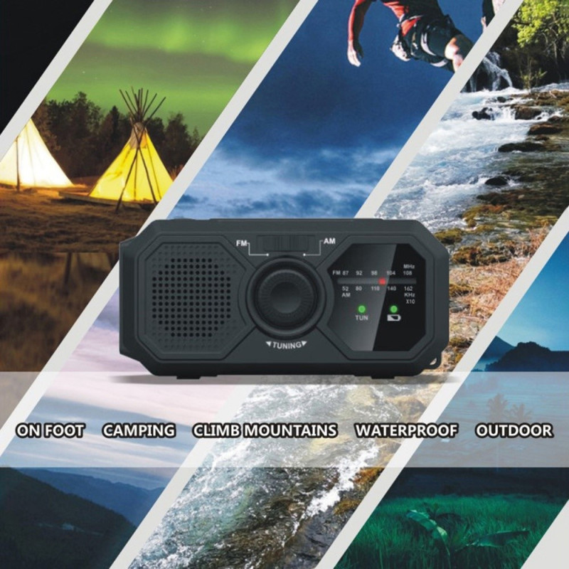 Weather AM / FM Radio Solar Hand Crank 1200mAh PowerBank Flashlight