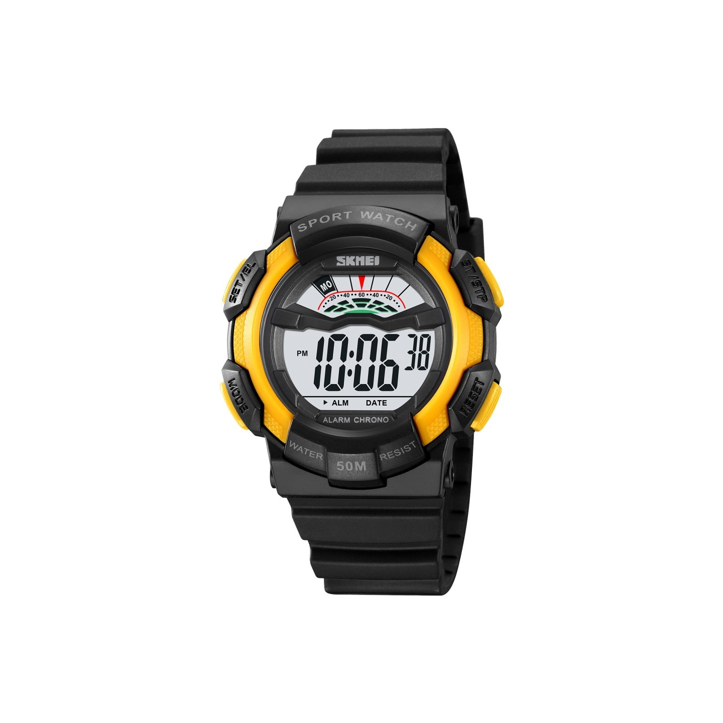 SKMEI 50m Waterproof Wristwatch Clock - Black+Yellow