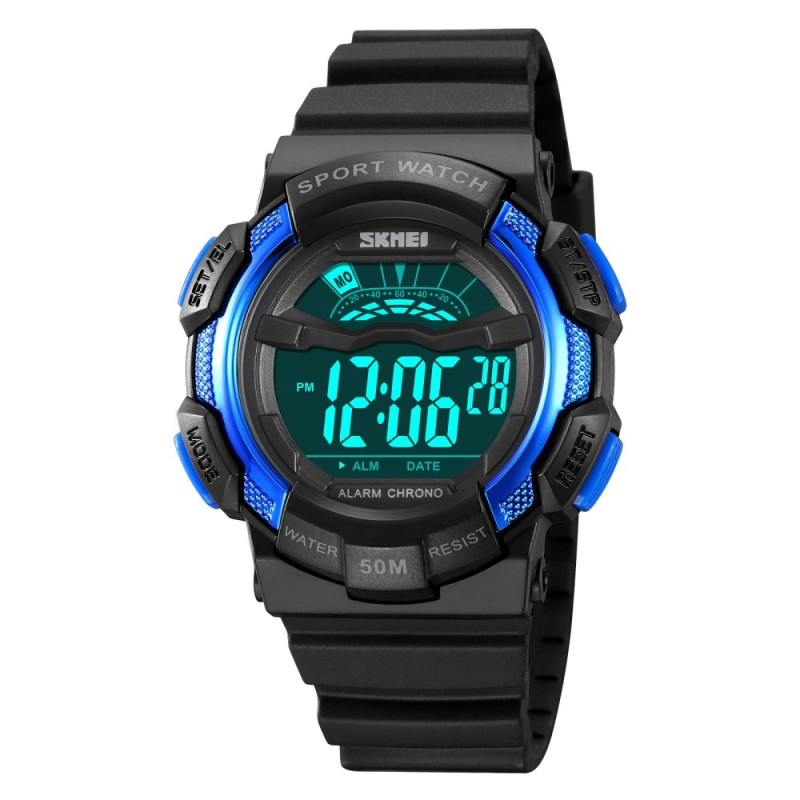 SKMEI 50m Waterproof Wristwatch Clock - Black+Blue / Black Dial