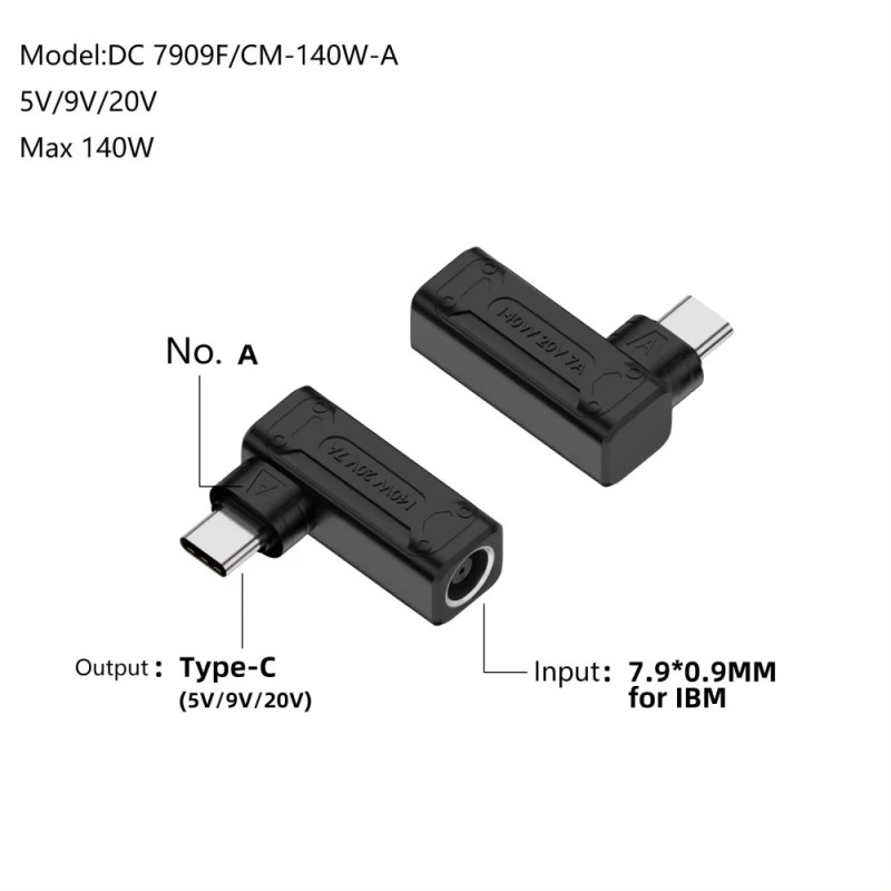 DC 7,9x0,9 hunn til USB - C mannlig 140W omformeradapter