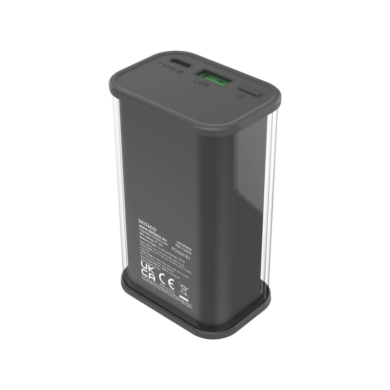 Deltaco Transparent powerbank med hurtig opladning 10.000 mAh