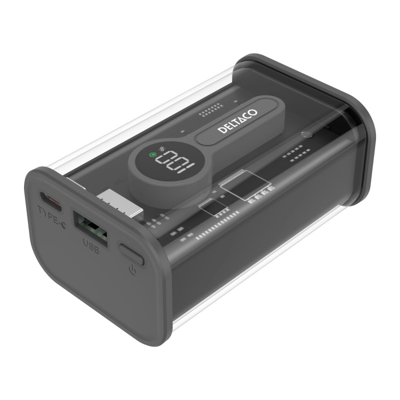 Deltaco Transparent strømbank med hurtiglading 10.000 mAh