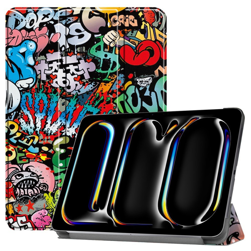 For iPad Pro 11 (2024) Case Tri - fold Stand Tablet Cover - Graffiti