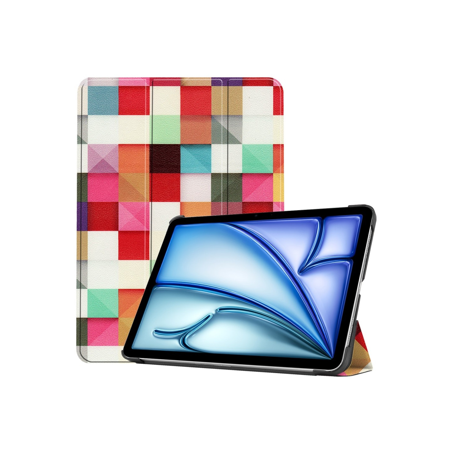 iPad Air 11 (2024) Kotelo Auto Herää / Nuku Kolminkertainen Taittojalusta Tabletin Suoja - Triangle Grid