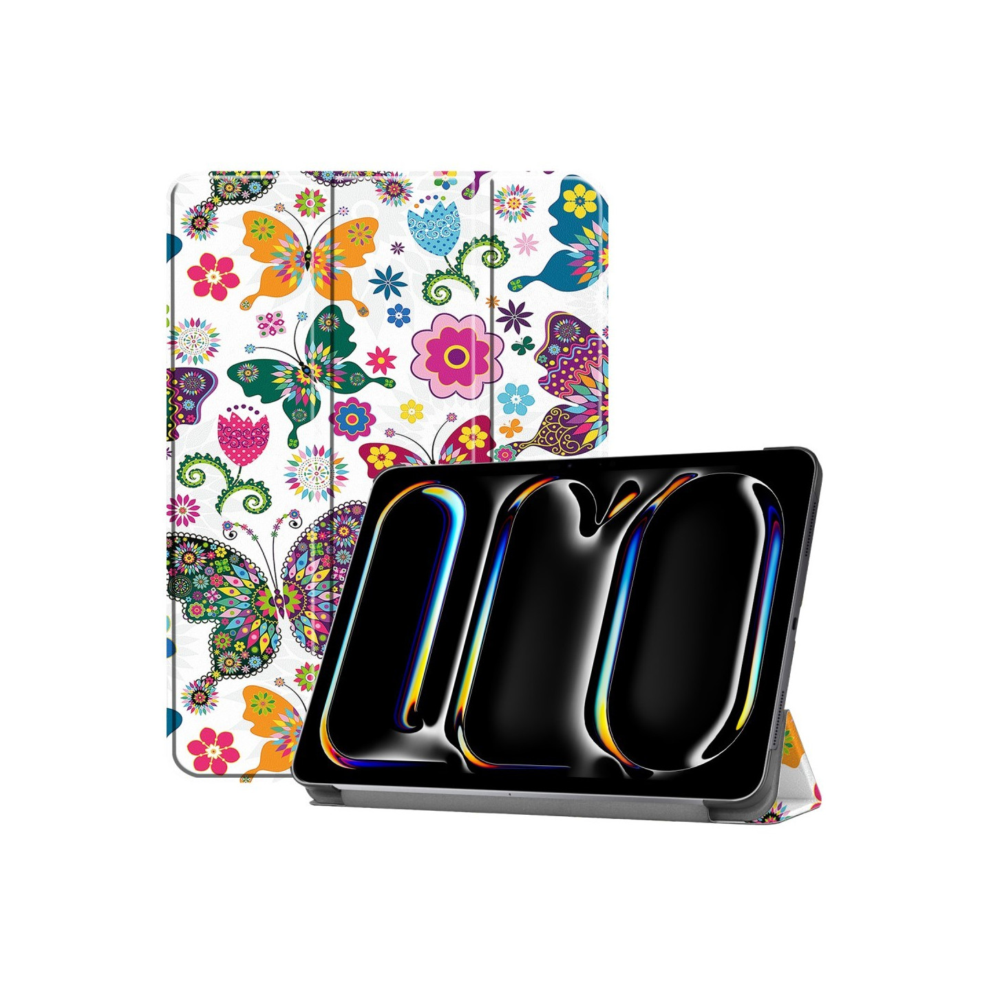Til iPad Pro 11 (2024) Etui Tre - fold Stativ Tablet Cover - Butterflies
