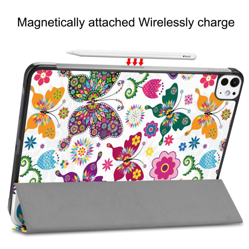iPad Pro 11 (2024) Kotelo Auto Herää / Nuku Kolminkertainen Taittojalusta Tabletin Suoja - Butterflies