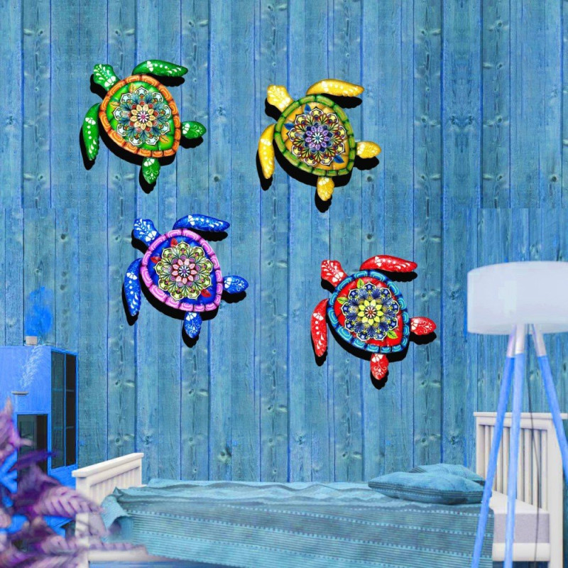 Turtle Iron Wall Decal Garden Ornament 21.5x20cm - Red