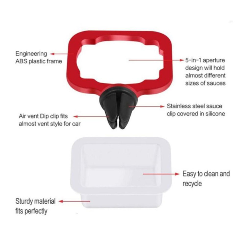 Car Sauce Holder Air Vent Sauce Holder Removable Dipping Sauces Container - Red