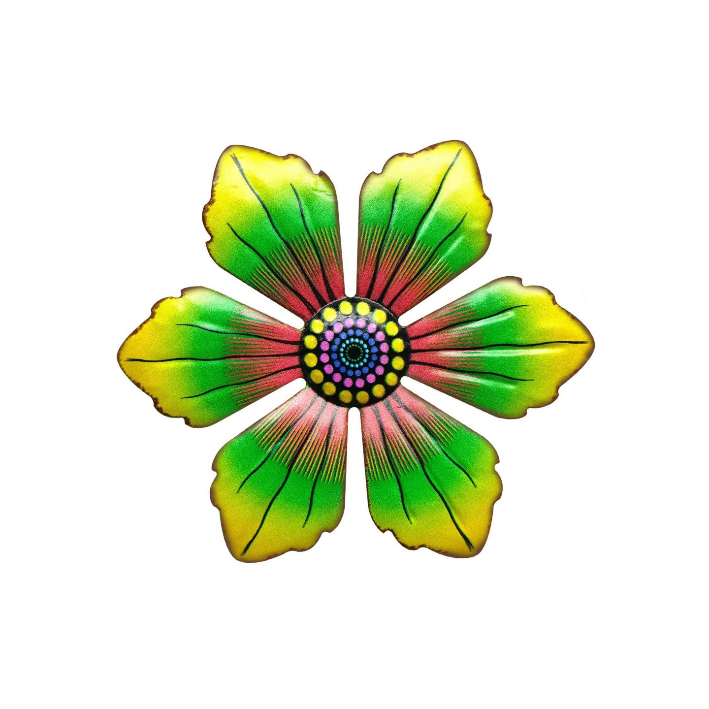 Flower Metal Wall Decor Garden Ornament 15x15x0.8cm - Green