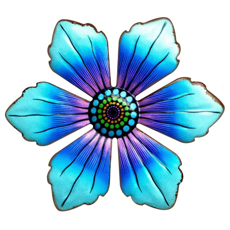 Flower Metal Wall Decor Garden Ornament 15x15x0.8cm - Blue