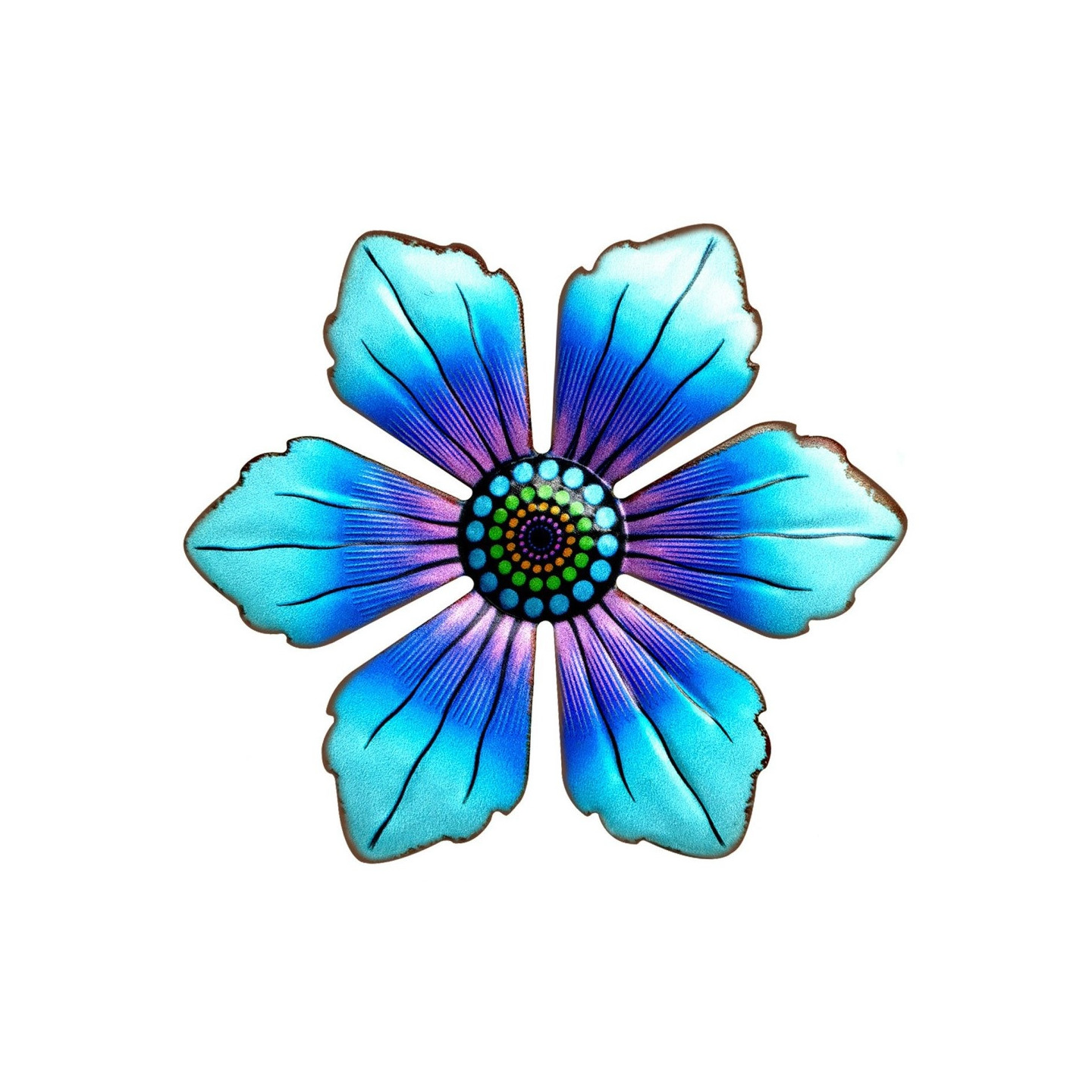 Flower Metal Wall Decor Garden Ornament 15x15x0.8cm - Blue