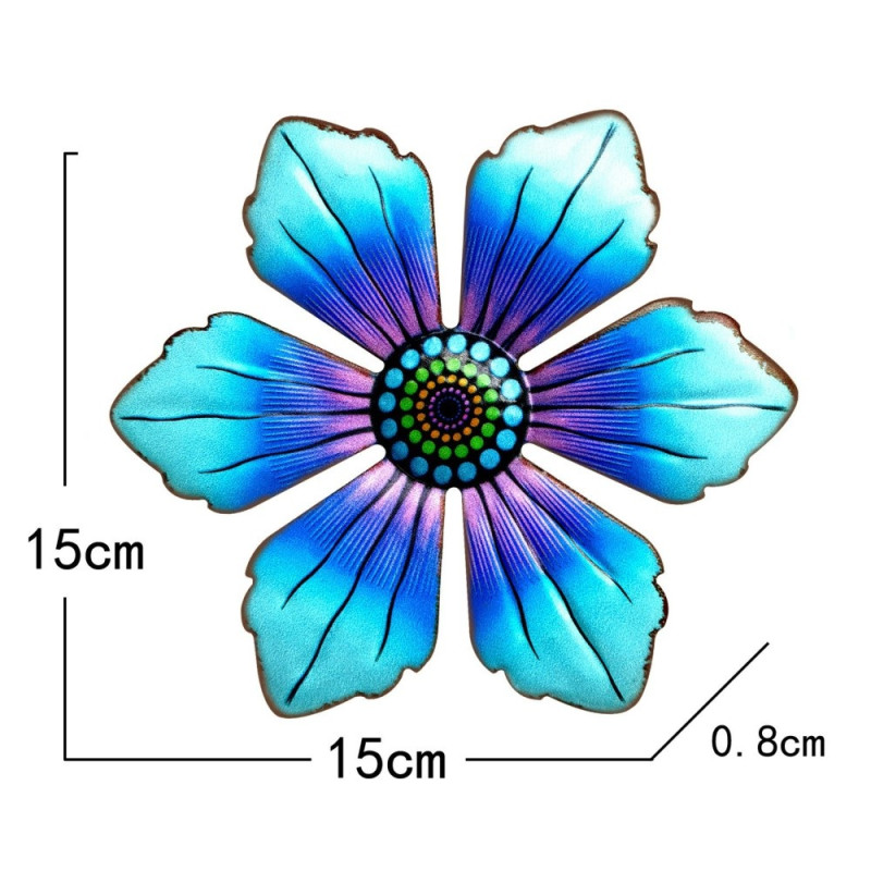 Flower Metal Wall Decor Garden Ornament 15x15x0.8cm - Blue