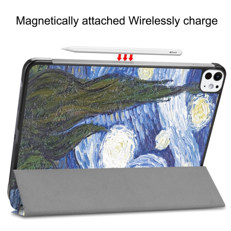 Til iPad Pro 11 (2024) Etui Tre - fold Stativ Tablet Cover - Painting