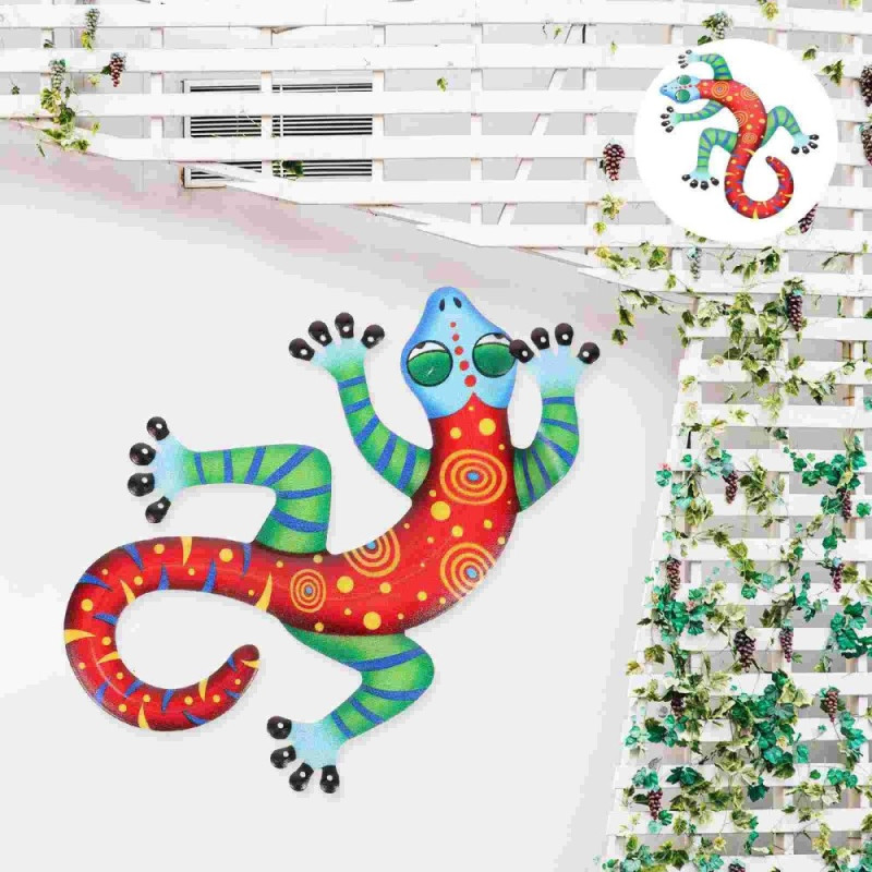 Gecko Lizard Wall Decal Garden Ornament 14x21.8x0.8cm - Red