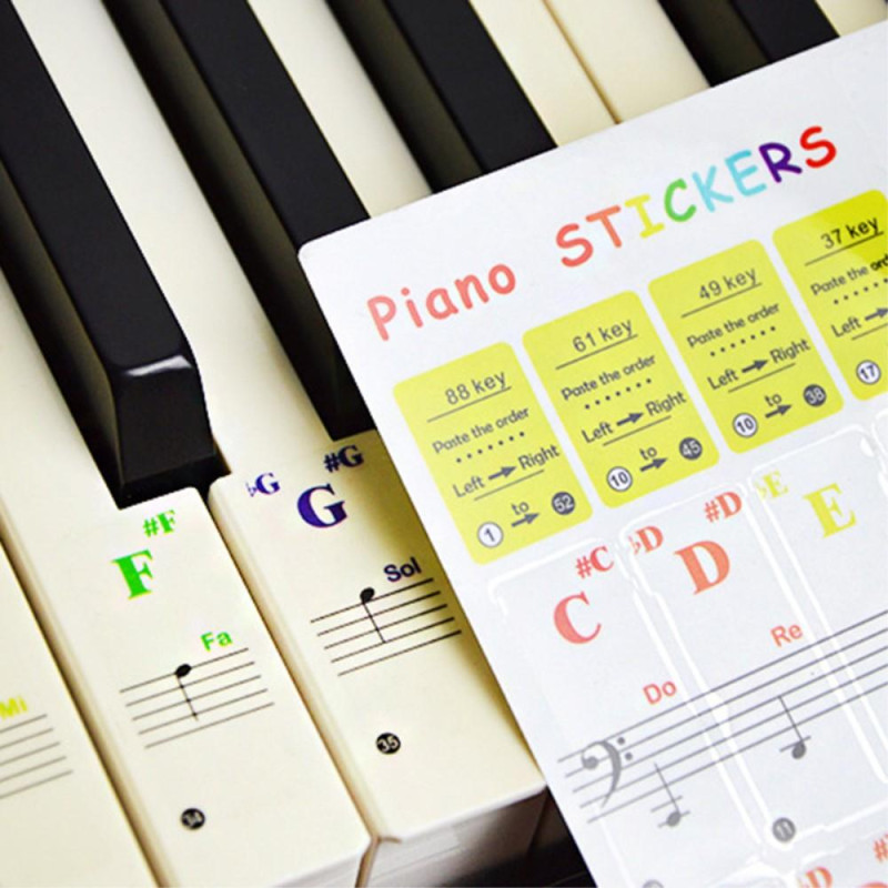 Piano Keyboard Stickers for 88 / 61 / 49 / 37 Key Colorful Large Bold Letter