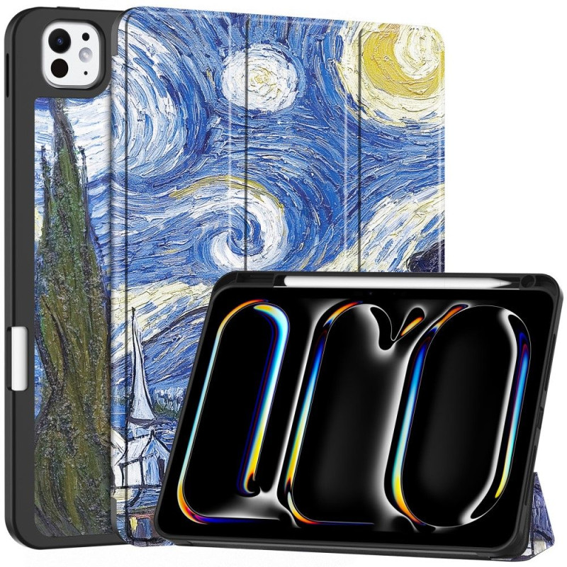 For iPad Pro 11 (2024) Case Tri - fold Stand Tablet Cover with Pen Slot - Painting