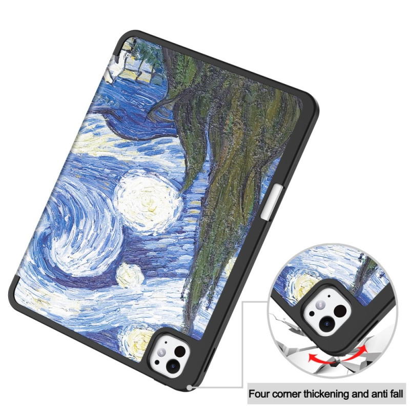 For iPad Pro 11 (2024) Case Tri - fold Stand Tablet Cover with Pen Slot - Painting