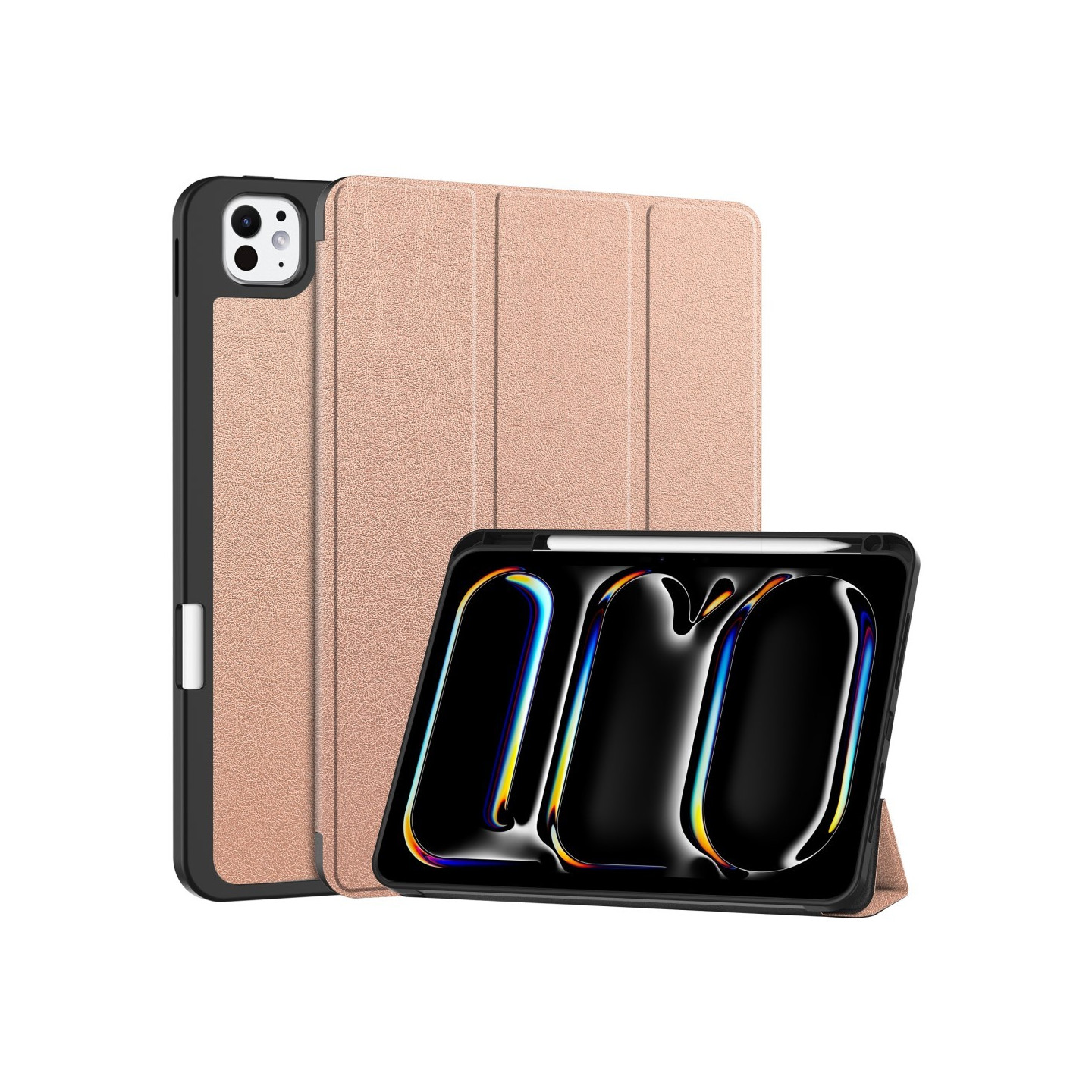 Til iPad Pro 11 (2024) Slim Fit Trifoldbart deksel Pennerom - RoseGold