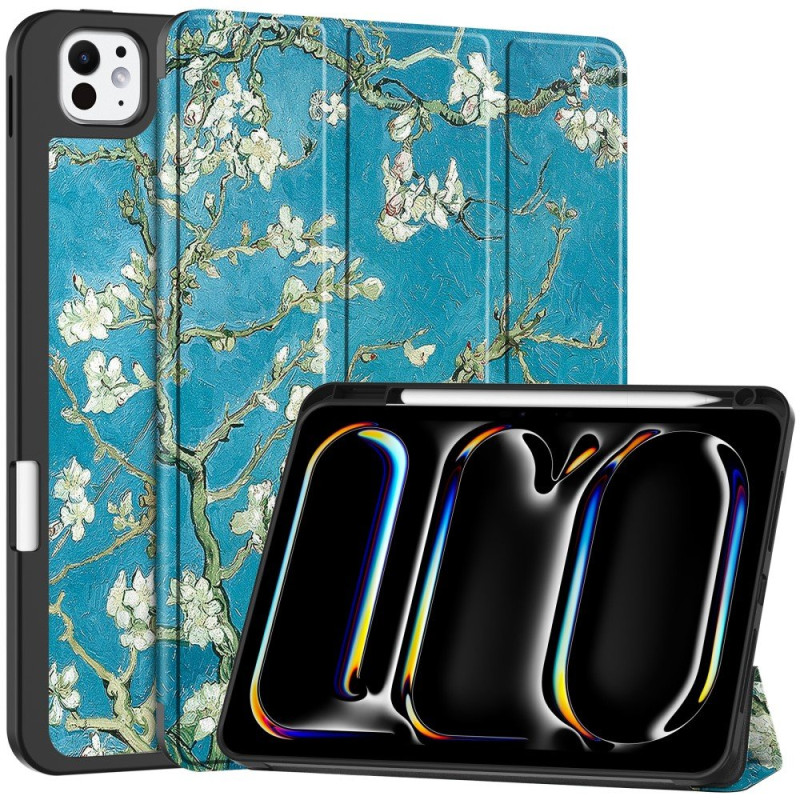 Til iPad Pro 11 (2024) Etui Tre - fold Stativ Tablet Cover med Pen Holder - Blossom
