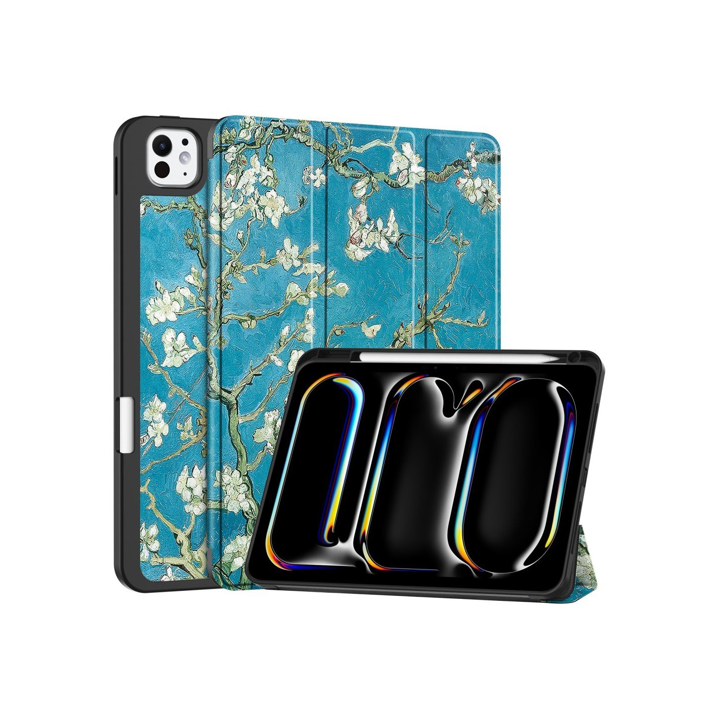 Til iPad Pro 11 (2024) Etui Tre - fold Stativ Tablet Cover med Pen Holder - Blossom