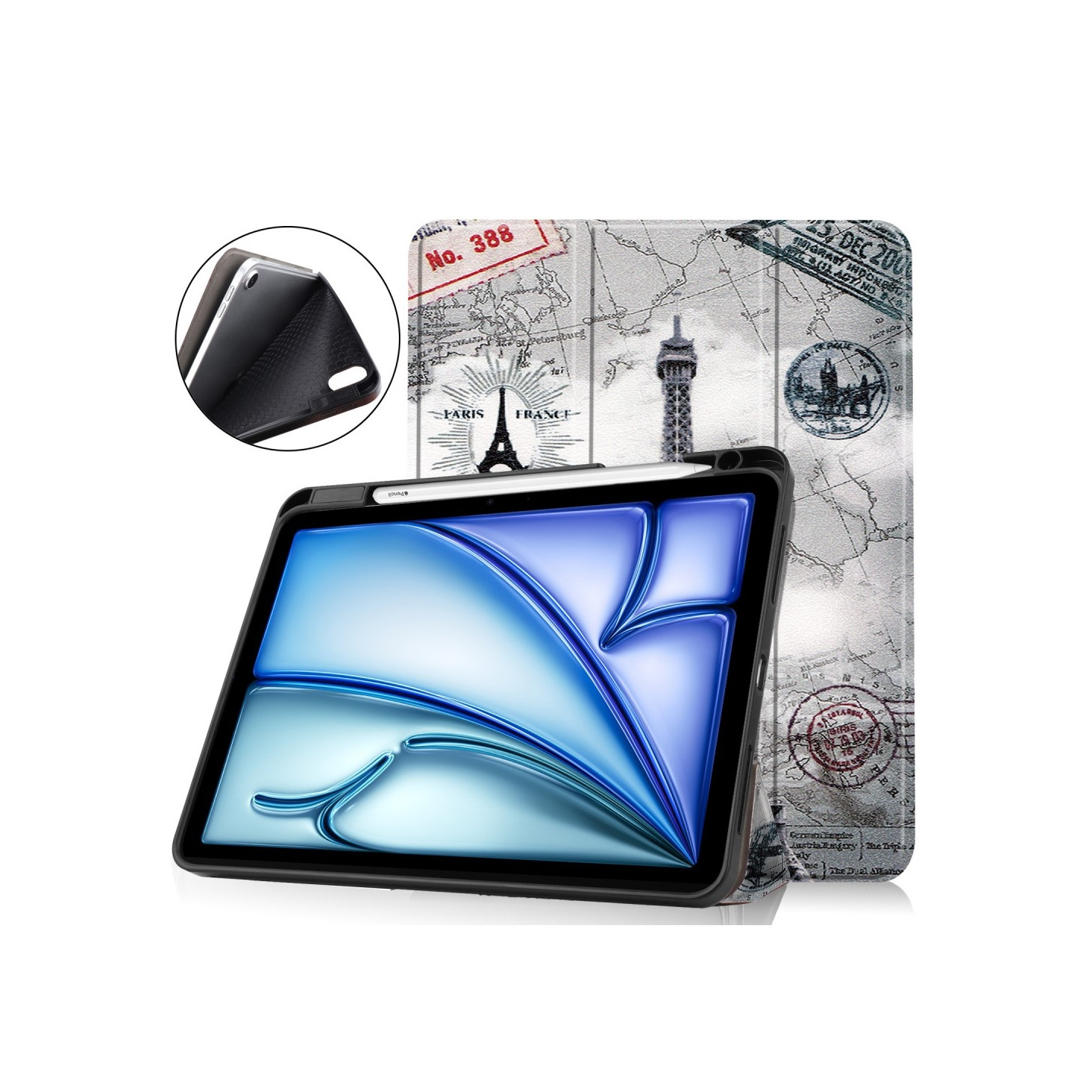 Til iPad Air 11 (2024) Etui Tre - fold Stativ Tablet Cover med Pen Holder - Tower