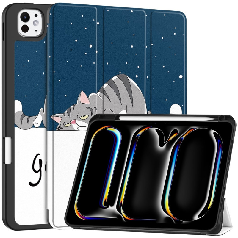 Til iPad Pro 11 (2024) Etui Tre - fold Stativ Tablet Cover med Pen Holder - Cat