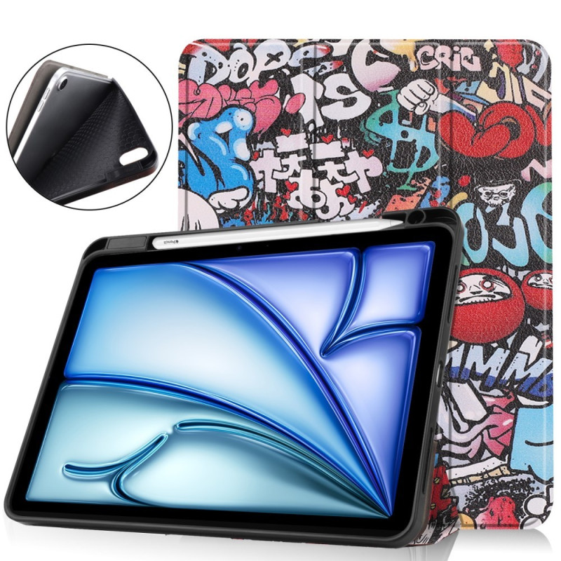 Til iPad Air 11 (2024) Slim Fit Trifoldbart deksel Pennebrett - Graffiti