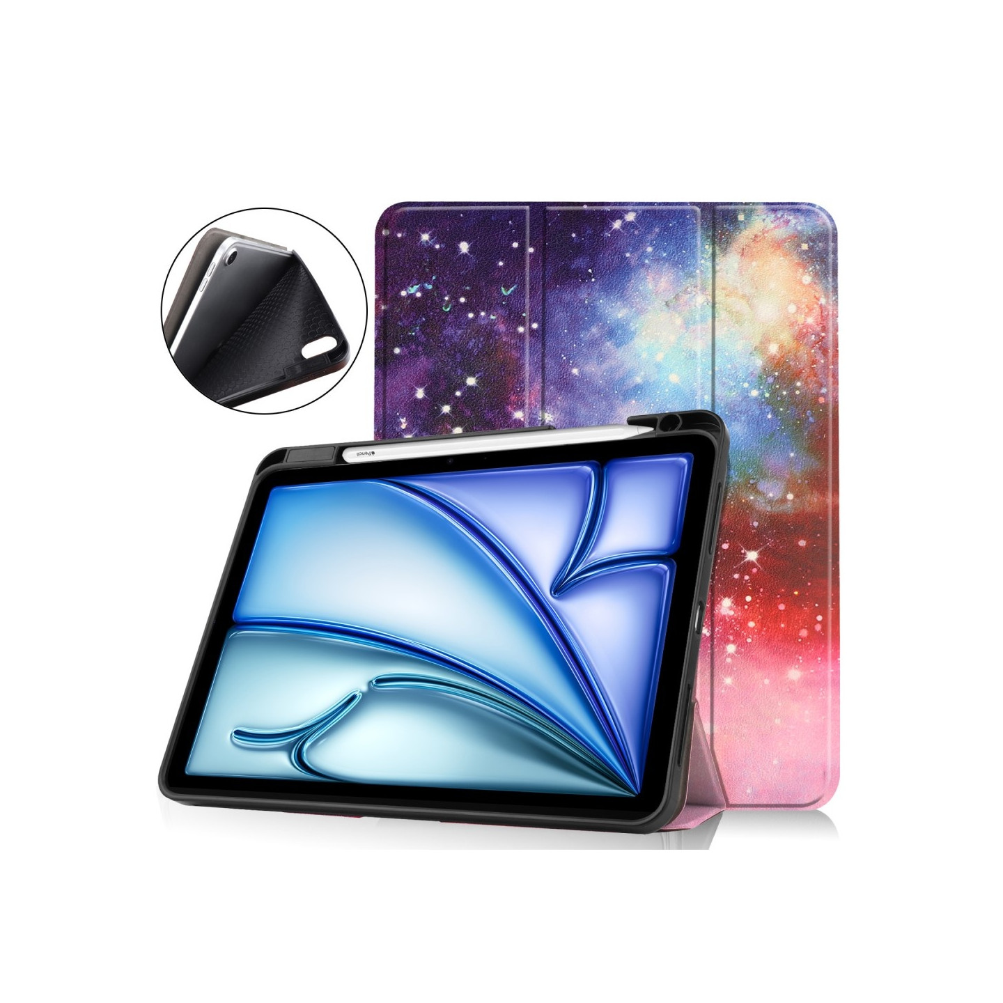 For iPad Air 11 (2024) Case Tri - fold Stand Tablet Cover with Pen Slot - Galaxy