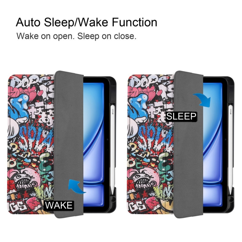 For iPad Air 11 (2024) Case Tri - fold Stand Tablet Cover with Pen Slot - Graffiti