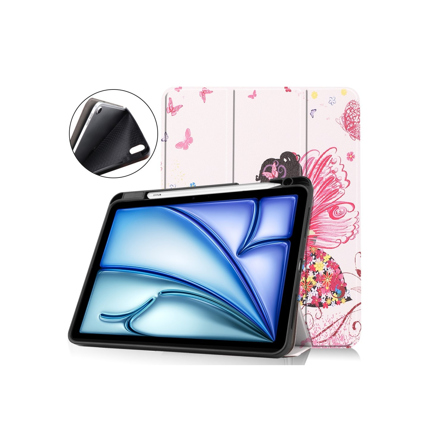 iPad Air 11 (2024) Kolminkertainen Teline Tabletin Suojakuori Kynäpidikkeellä - Girl