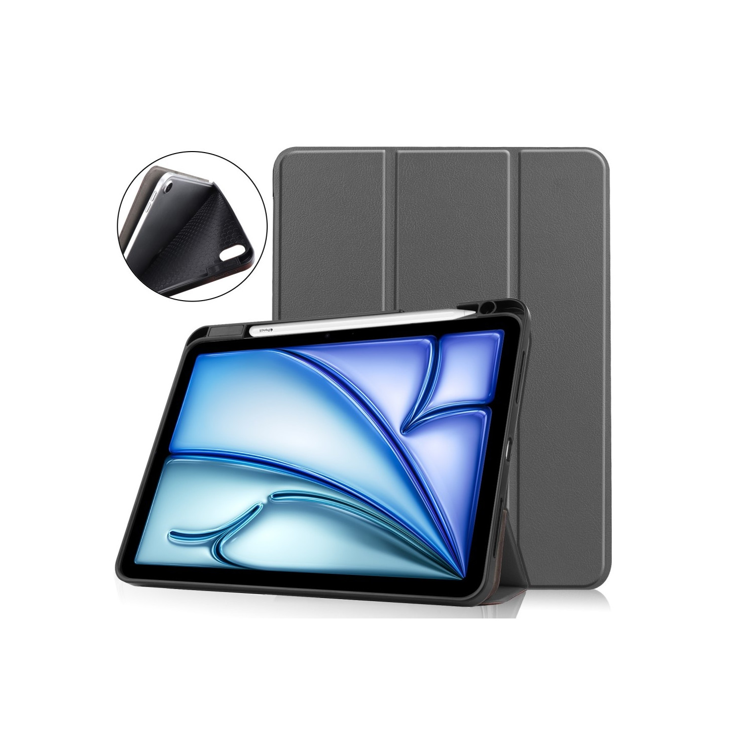 Til iPad Air 11 (2024) Etui Tre - fold Stativ Tablet Cover med Pen Holder