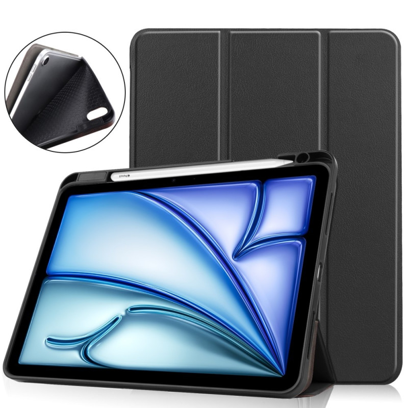 For iPad Air 11 (2024) Case Tri - fold Stand Tablet Cover with Pen Slot - Black