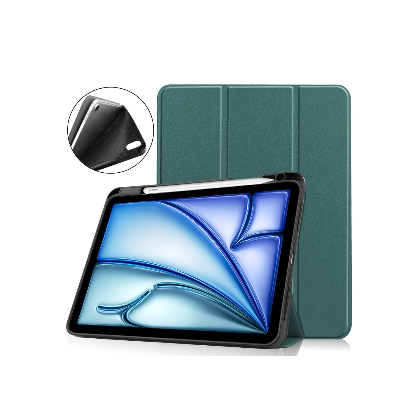 Til iPad Air 11 (2024) Slim Fit Tri - Foldbart Etui Pennebrett - Grønn