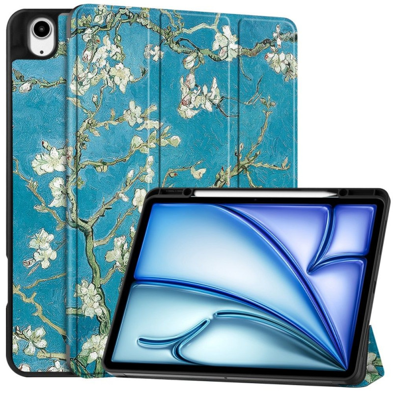 Til iPad Air 13 (2024) Etui Tre - fold Stativ Tablet Cover med Pen Holder - Blossom
