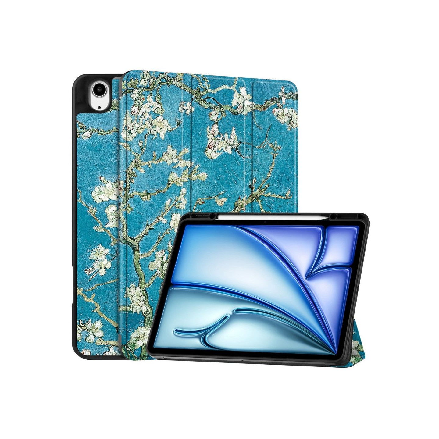 Til iPad Air 13 (2024) Etui Tre - fold Stativ Tablet Cover med Pen Holder - Blossom